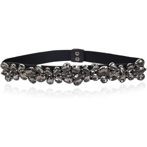 Women Rhinestone Belt Crystal Sparkly Dress Belts Thin Elastic Waist Belts main image 4